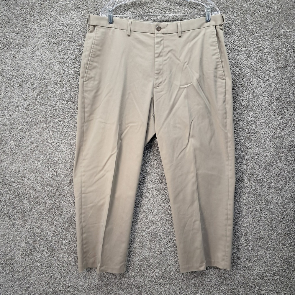 Haggar Mens Iron Free Premium Khaki Classic Fit Tan Pants Actual Size 38x26.5 - Picture 1 of 11